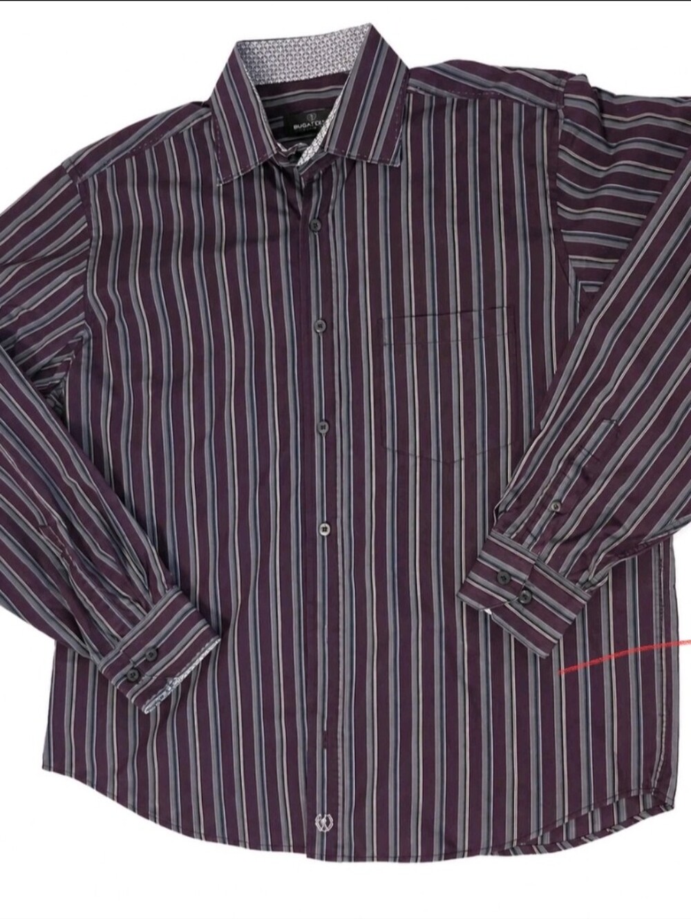 Vintage Y2K Bugatchi Uomo XL Striped Cotton Shirt Contrast Collar